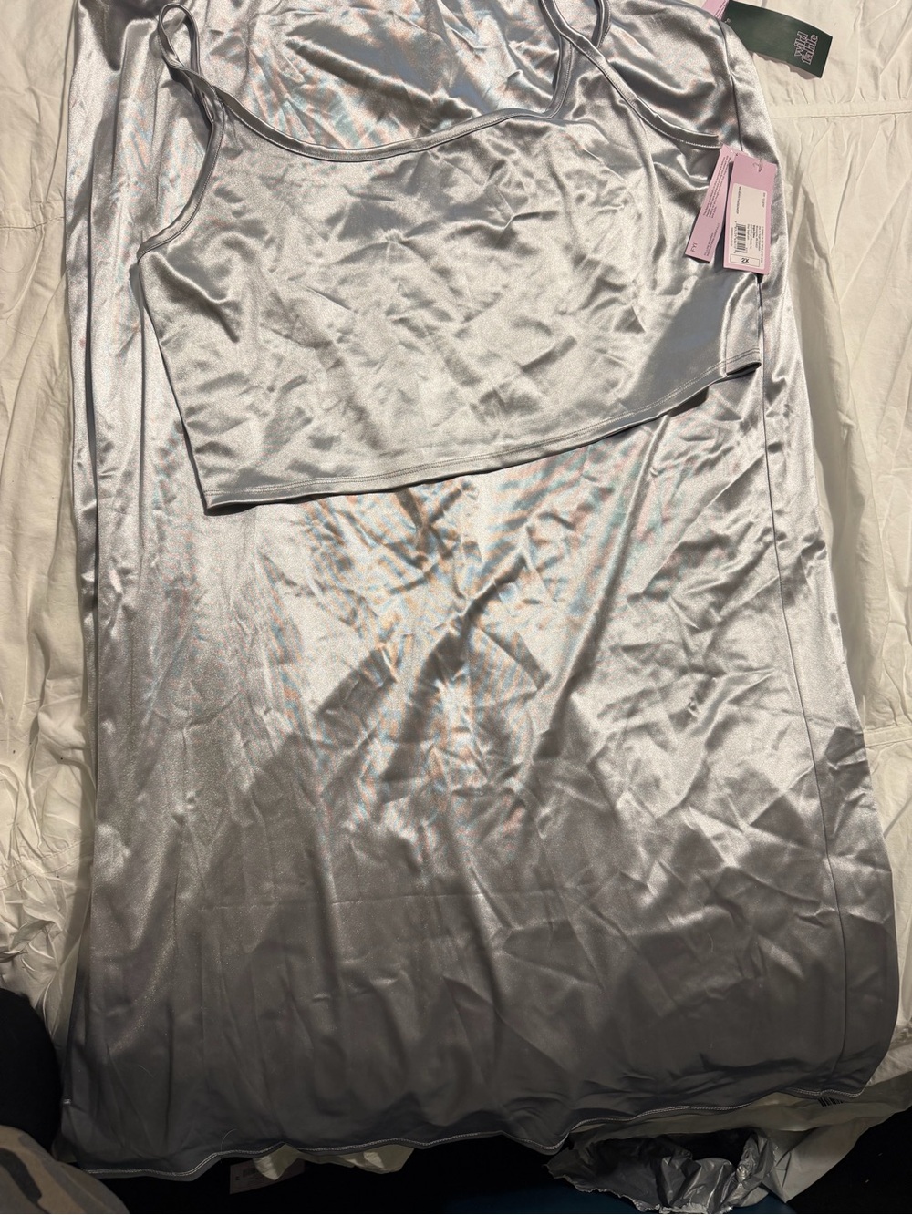 wild fable Silver Satin Skirt Set